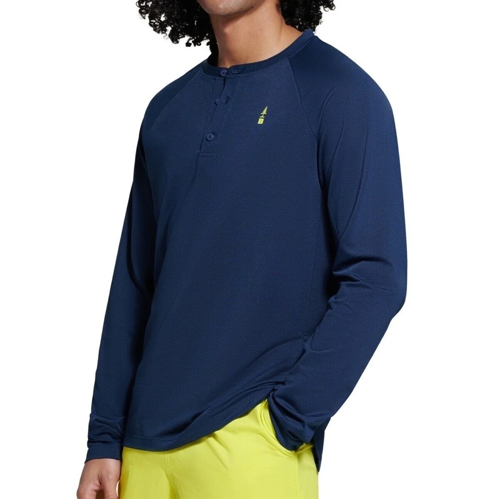 Mens Bass Outdoor Hilltop Long Sleeve Henley Blue T-Shirt Size L NWT -B2